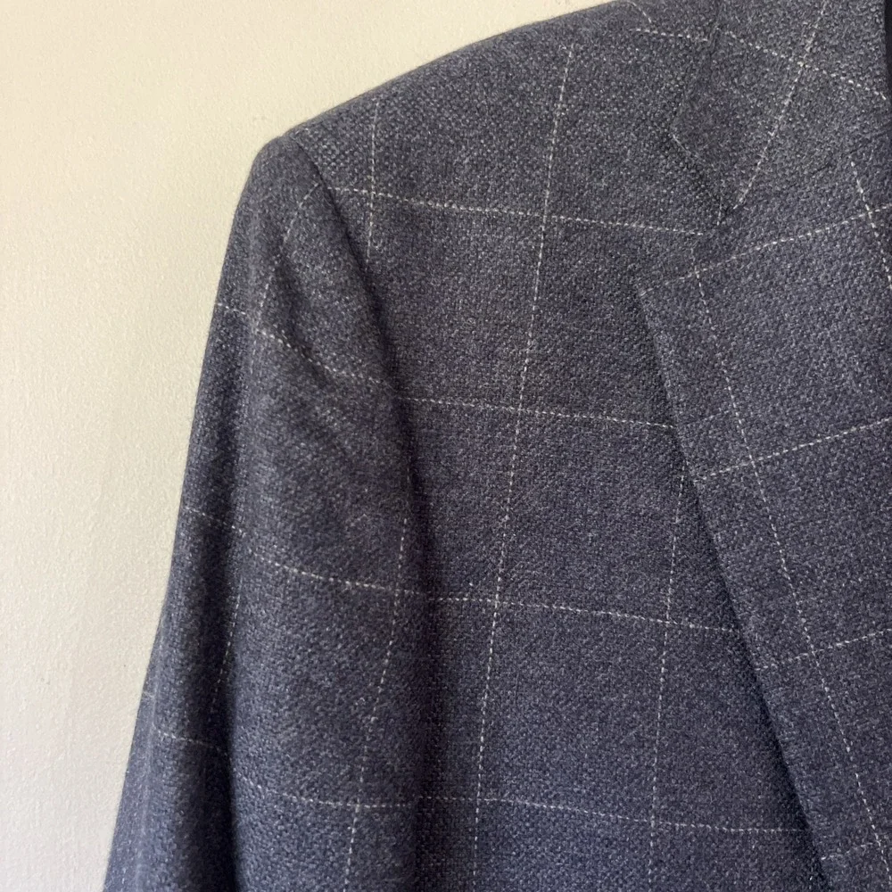 Saks Fifth Ave Men's Cashmere Windowpane Blazer 44R Slim Jacket Sport Coat